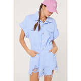 Distressed Color Denim Romper - Greige Goods