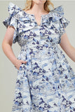 Curvy Girl Francine Toile Midi Dress - Greige Goods
