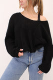 V Neck Cable Knit Sweater - Greige Goods