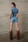 Denim Front Pocket Romper - Greige Goods
