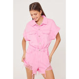 Distressed Color Denim Romper - Greige Goods