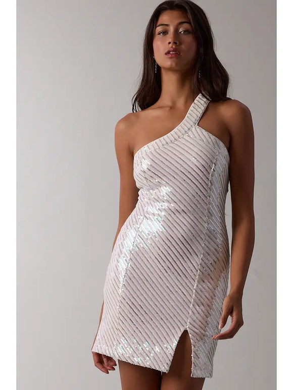 Sequin One-Shoulder Cocktail Mini - Greige Goods