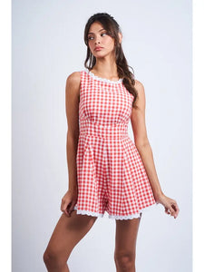 Checker Boat Neck Romper