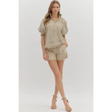 Stripe Puff Sleeve Top - Greige Goods
