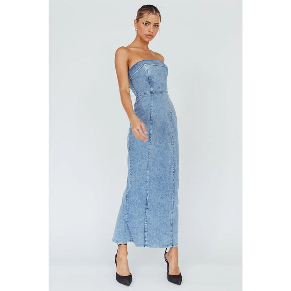 Strapless Denim Maxi Dress