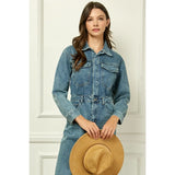 Denim Long Sleeve Trucker Dress - Greige Goods