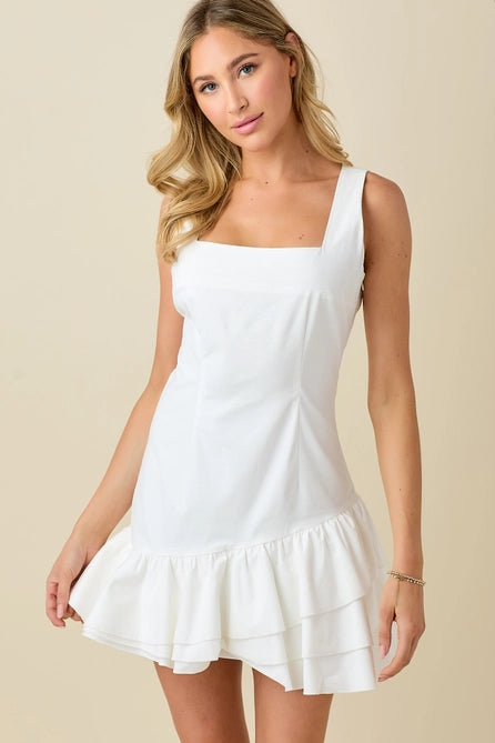 Ruffle Hem Square Neck Mini - Greige Goods