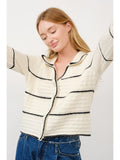 Stripe Cardigan With Collar