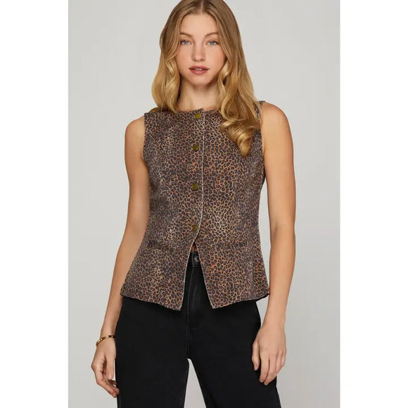 Animal Print Vest - Greige Goods