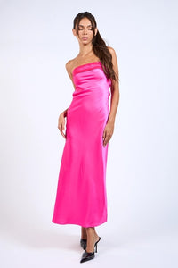 Satin Strapless Midi Dress