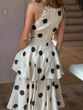 Polka Dot Halter Ruffle Maxi