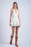 White Eyelet Halter V-Neck Mini Dress