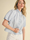 Striped Ruffled Blouse - Greige Goods