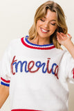 Metallic Letter America Sweater - Greige Goods