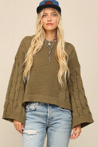 Cable Bell Sleeve Sweater - Greige Goods