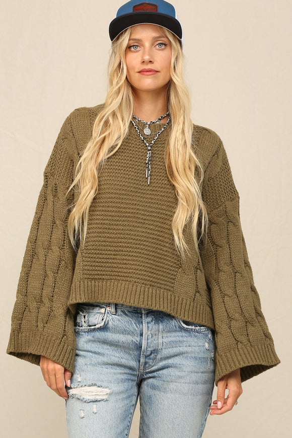 Cable Bell Sleeve Sweater - Greige Goods
