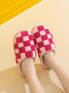 Checkered Faux Fur Slipper - Greige Goods