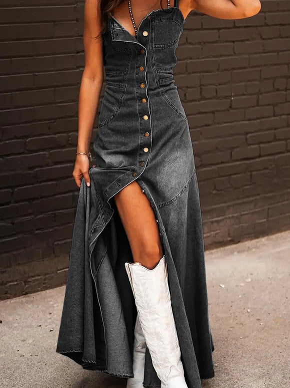 Button Front Denim Dress