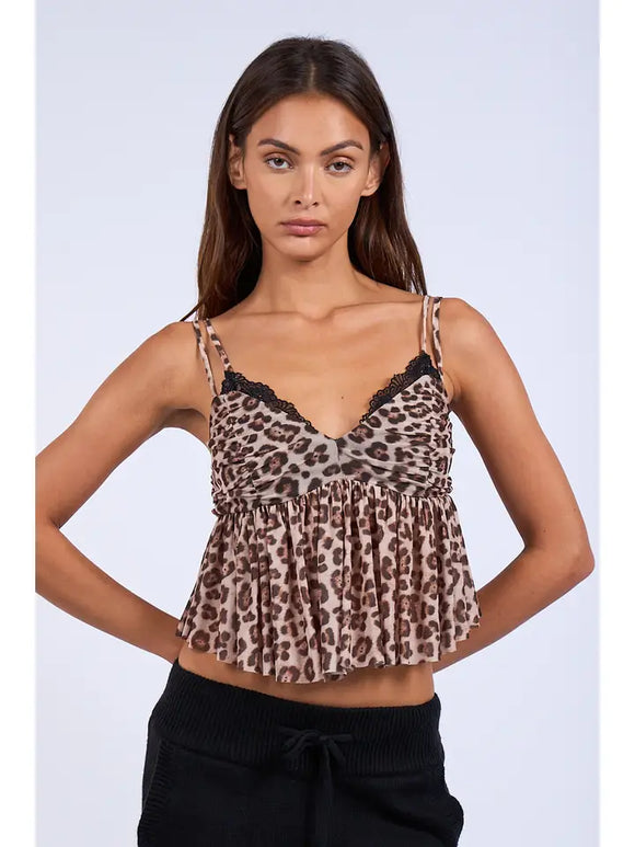 Leopard Double Strap Ruffle Cami - Greige Goods