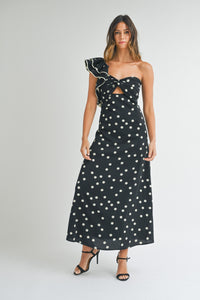 One Shoulder Polka Dot Maxi