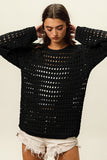 Round Neck Open Knit Sweater - Greige Goods