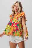 Bright Floral Ruffle Blouse - Greige Goods