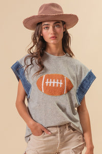 Football Patch Denim Sleeve Top