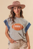 Football Patch Denim Sleeve Top