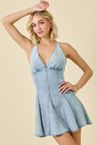V Neck Halter Denim Mini Dress - Greige Goods