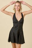 V Neck Halter Denim Mini Dress - Greige Goods