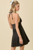 V Neck Halter Denim Mini Dress - Greige Goods
