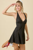 V Neck Halter Denim Mini Dress - Greige Goods