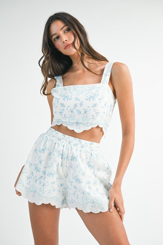 Scalloped Embroidered Cropped Set