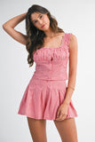 Red Gingham Plaid Ruched Set