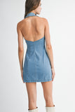 Halter Neck Denim Mini Dress