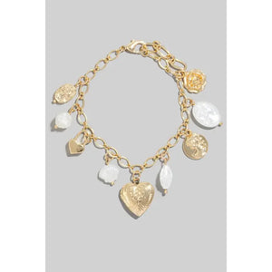 Heart & Pearl Charm Bracelet - Greige Goods
