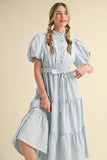 Striped Ruffle Button Down Midi - Greige Goods