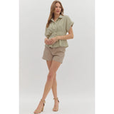 Stripe Front Pleat Top - Greige Goods