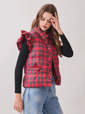 Plaid Ruffle Puffer Vest