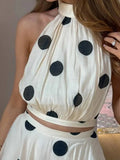 Polka Dot Halter Ruffle Maxi