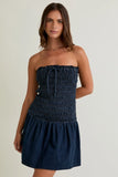 Smocked Denim Tube Dress
