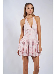 Floral Halter Mini Dress - Greige Goods