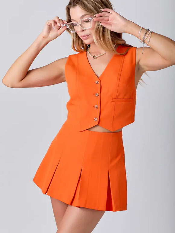 Front Button Vest & Skort Set
