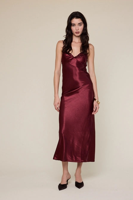 Satin Ruched Bust Midi Dress