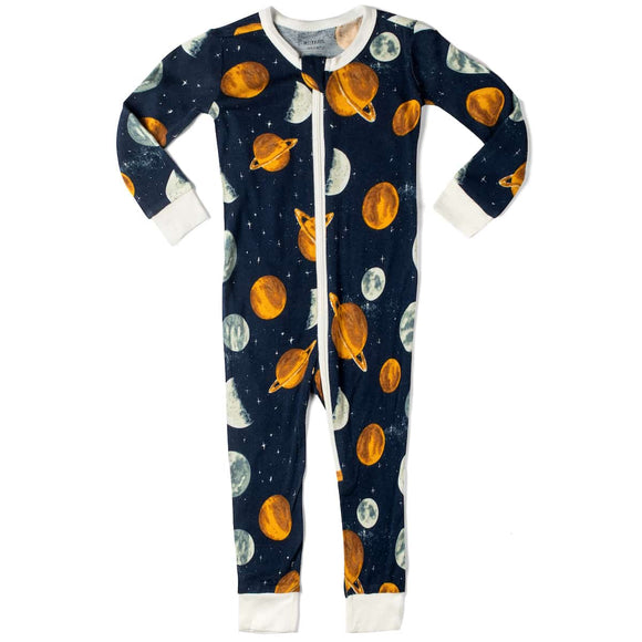 Planets Zipper Footed PJ - Greige Goods