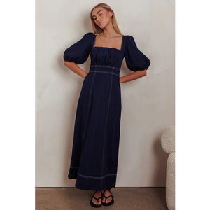 Balloon Sleeve Denim Maxi