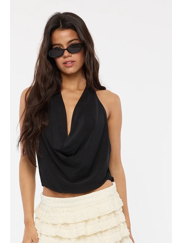 Halter Tie V-Neck Mesh Top