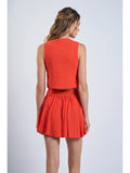 Front Tie Top & Pleated Mini Skirt Set - Greige Goods