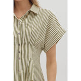 Stripe Front Pleat Top - Greige Goods