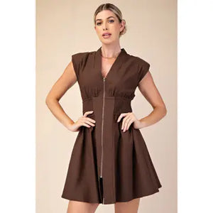 V Neck Smocked Mini Dress - Greige Goods